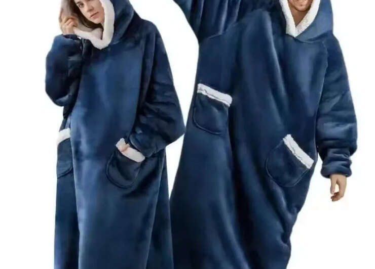 Super Long Flannel Blanket Pajamas with Sleeves Hoodies Unisex Pullover
