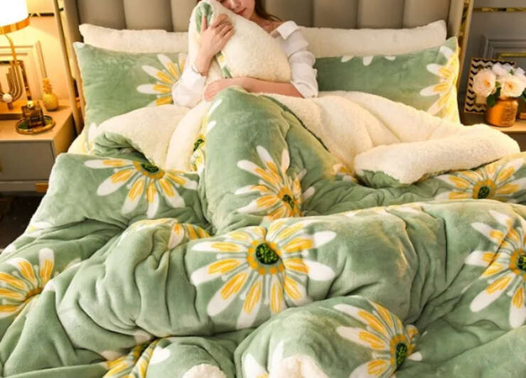 2025 new winter printed milk wool lamb wool blanket, thickened single and double student dormitory bedding core