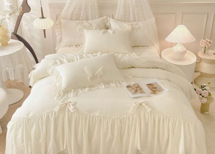 3pcs White Bedding set ruffles Duvet Cover Set (1*Duvet Cover + 2*Pillowcase, Without Core)for bedroom guest room