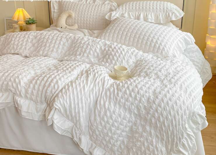 3pcs Korean lace Bedding set seersucker Duvet Cover Set (1*Duvet Cover + 2*Pillowcase, Without Core)for bedroom guest room